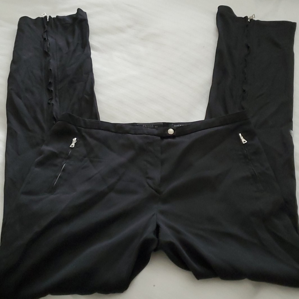 Last Chance. Prada silk slacks with zippers in back